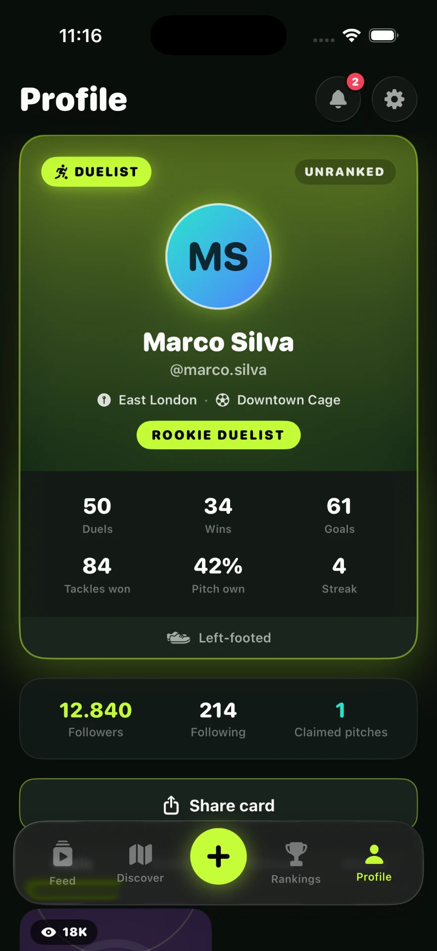 IFL profile screen with duel stats