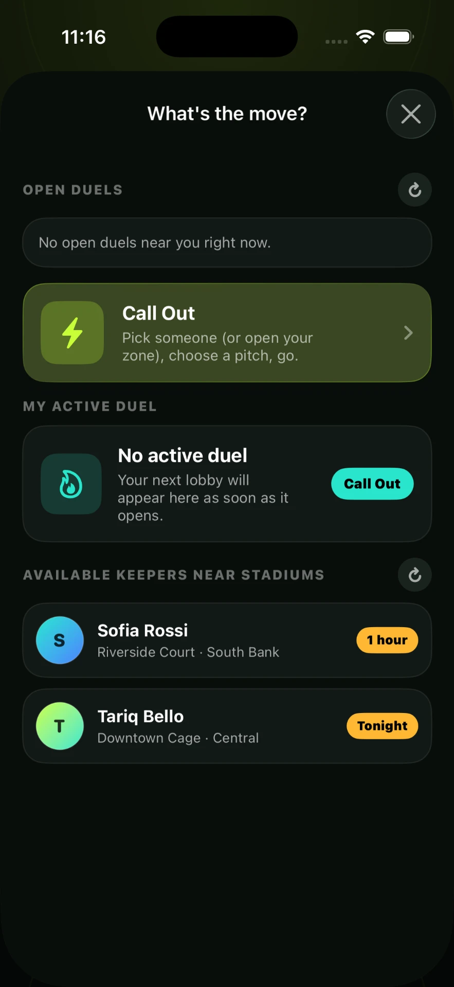 IFL call out sheet with open duels and keepers