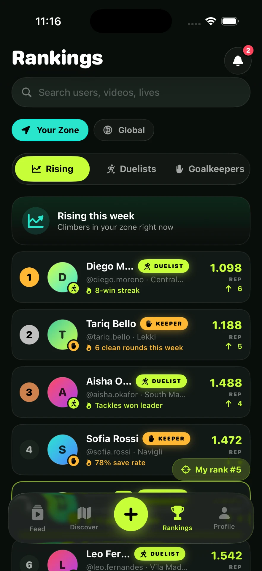 IFL rankings screen with zone leaderboard